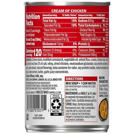 Campbells Cream Of Chicken Nutrition Label - NutritionWalls