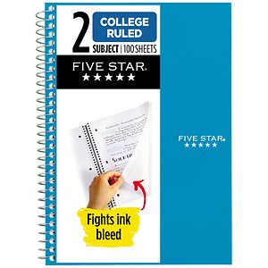 Mead Five Star 2 Subject College Ruled Notebook