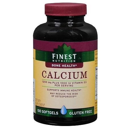  Finest Nutrition Calcium 1200 mg plus Vitamin D3 1000 IU Dietary Supplement Softgels 