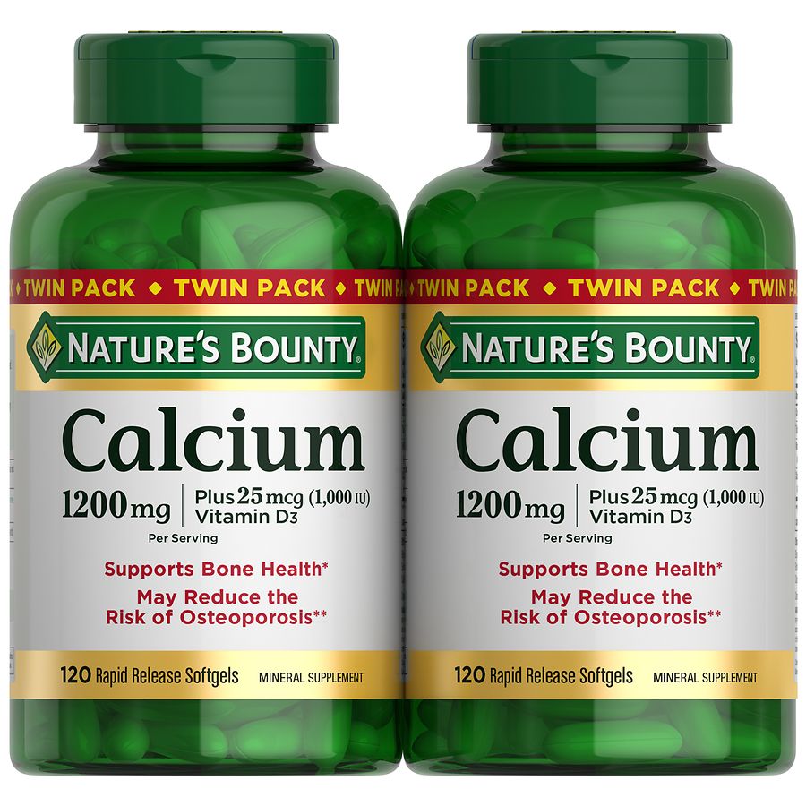 Nature's Bounty Calcium 1200 mg Plus Vitamin D3 Dietary Supplement Softgels  Twinpack