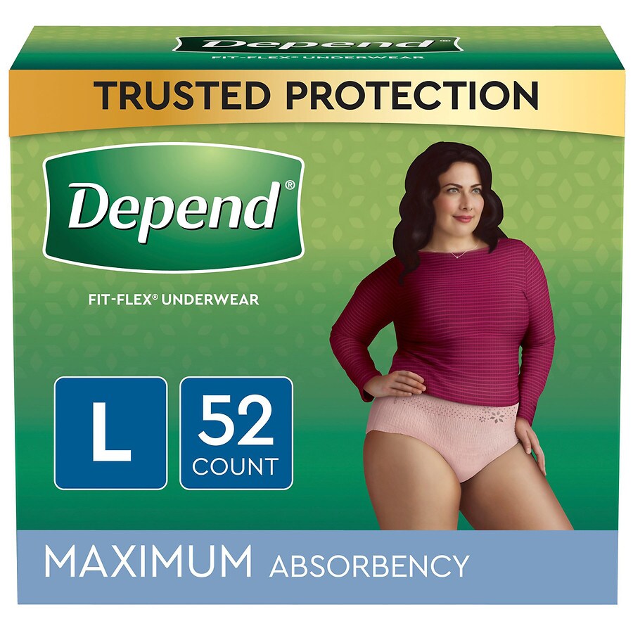 Depend FIT-FLEX Adult Incontinence Underwear for Women, Maximum Absorbency L Blush