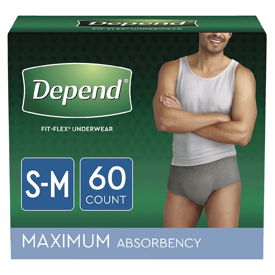 Depend FIT-FLEX Adult Incontinence Underwear for Men, Maximum Absorbency S/M Grey