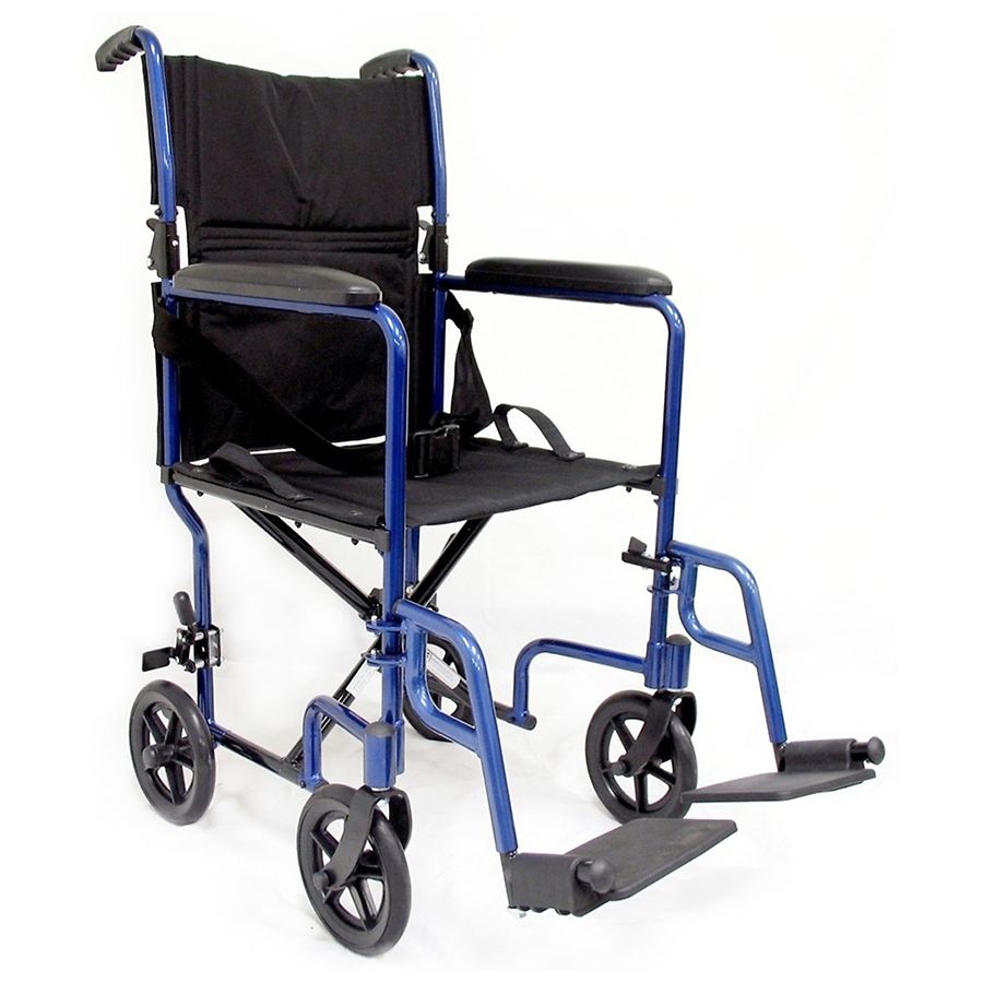 Karman 17 Inch 19 Lbs Lightweight Transport Chair With Removable Footrest Blue Walgreens