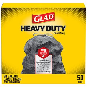 Glad ForceFlex Extra Strong Drawstring Black Trash Bags, 30 Gallon