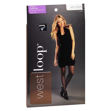  West Loop Control Top Sheer Toe Support Pantyhose C Jet Black 