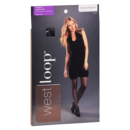  West Loop Control Top Sheer Toe Support Pantyhose B Off Black 