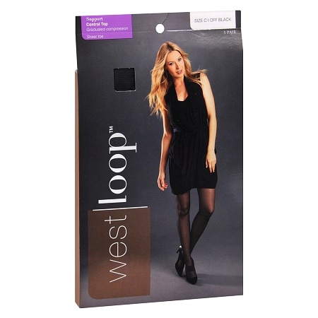  West Loop Control Top Sheer Toe Support Pantyhose C Off Black 