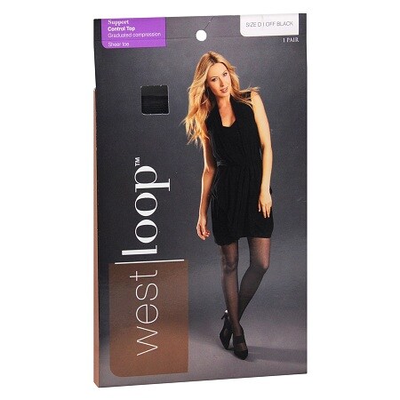  West Loop Control Top Sheer Toe Support Pantyhose D Off Black 