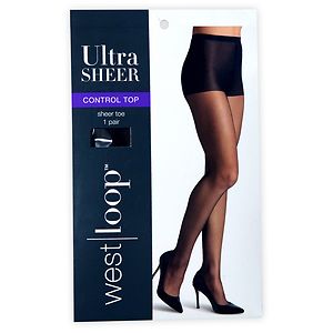 West Loop Control Top Sheer Toe Ultra Sheer Pantyhose C Jet Brown
