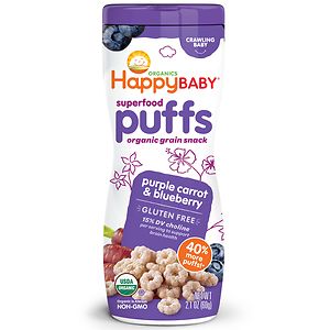 Happy Puffs Organic Puffs Finger Food for Babies Purple Carrot and Blueberry