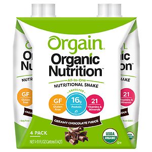 Orgain Organic Nutritional Liquid Shakes 4 Pack 11 oz Cartons Chocolate Fudge