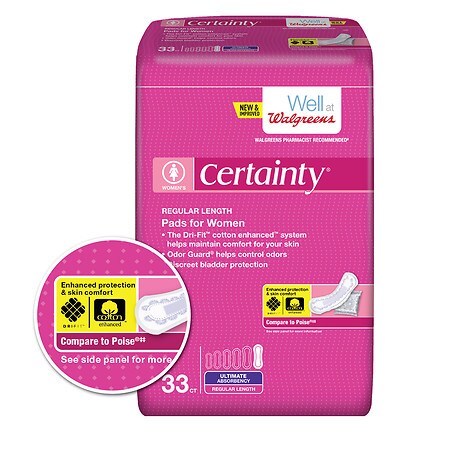 Walgreens Certainty Dri-Fit Pads for Women, Ultimate Absorbency Regular ...