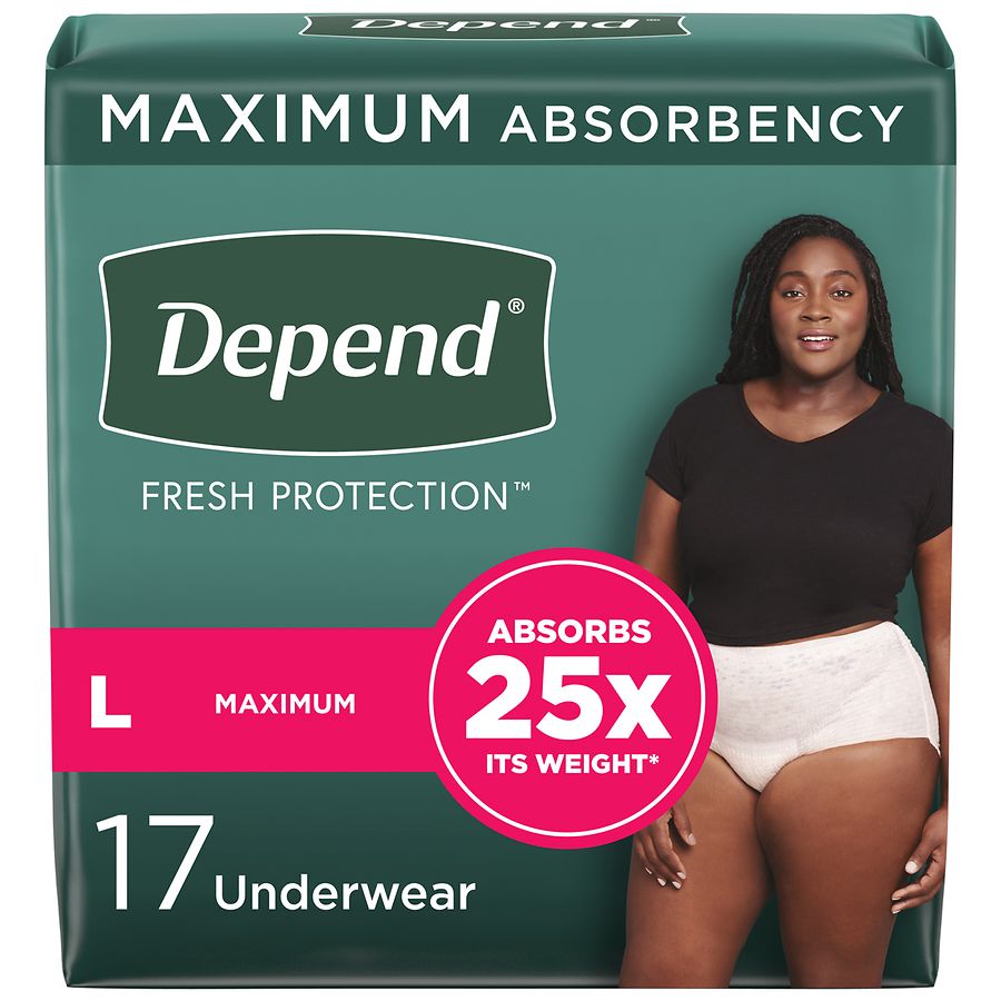 Depend Fit-Flex Adult Incontinence Underwear for Women, Maximum Absorbency L Blush