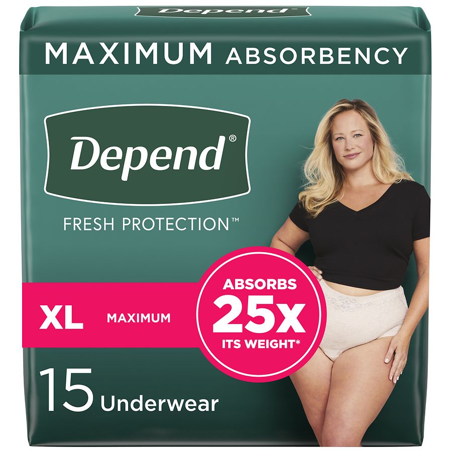 Depend Fit-Flex Adult Incontinence Underwear for Women, Maximum Absorbency XL Blush