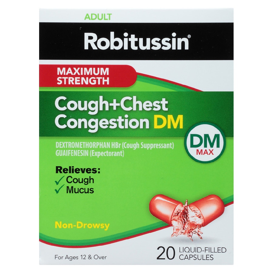 Robitussin DM Cough+Chest Congestion Liquid-Filled Capsules, Non-Drowsy ...