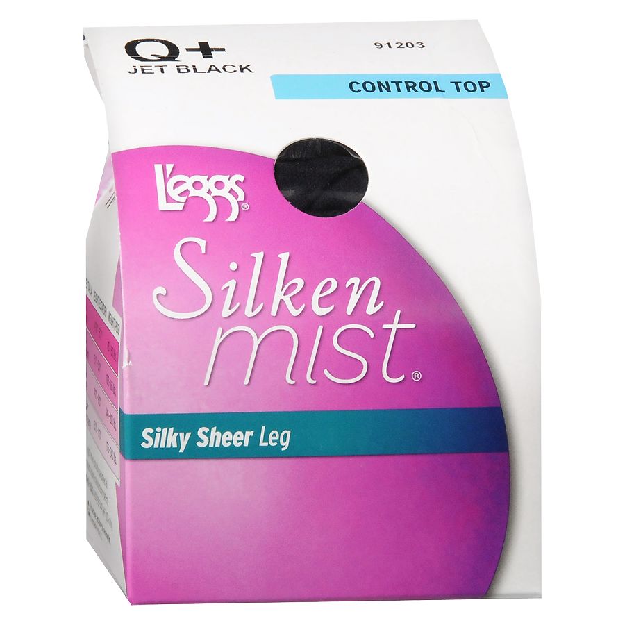 Leggs Silken Mist Control Top Silky Sheer Leg Hosiery Size Q+ Jet Black