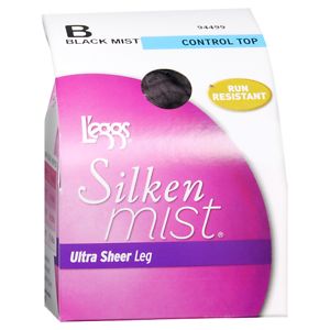 L'eggs Silken Mist Control Top Ultra Sheer Leg Hosiery B Black Mist