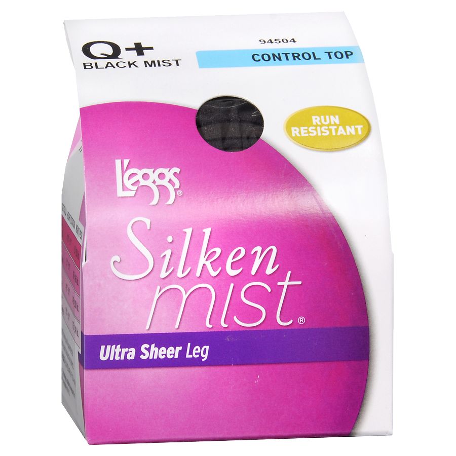 L'eggs Silken Mist Control Top Ultra Sheer Leg Hosiery Q Plus Black Mist