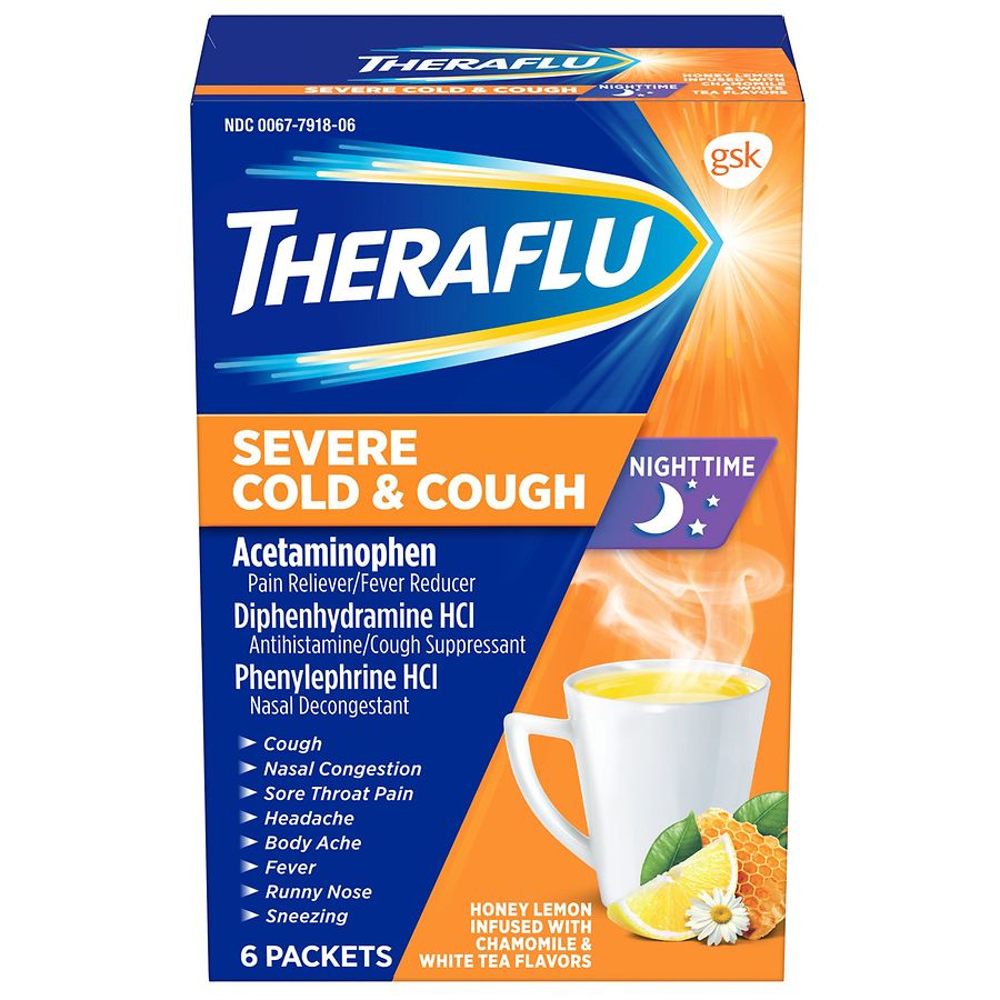 TheraFlu Nighttime Severe Cold & Cough Packets Honey Lemon Infused With ...