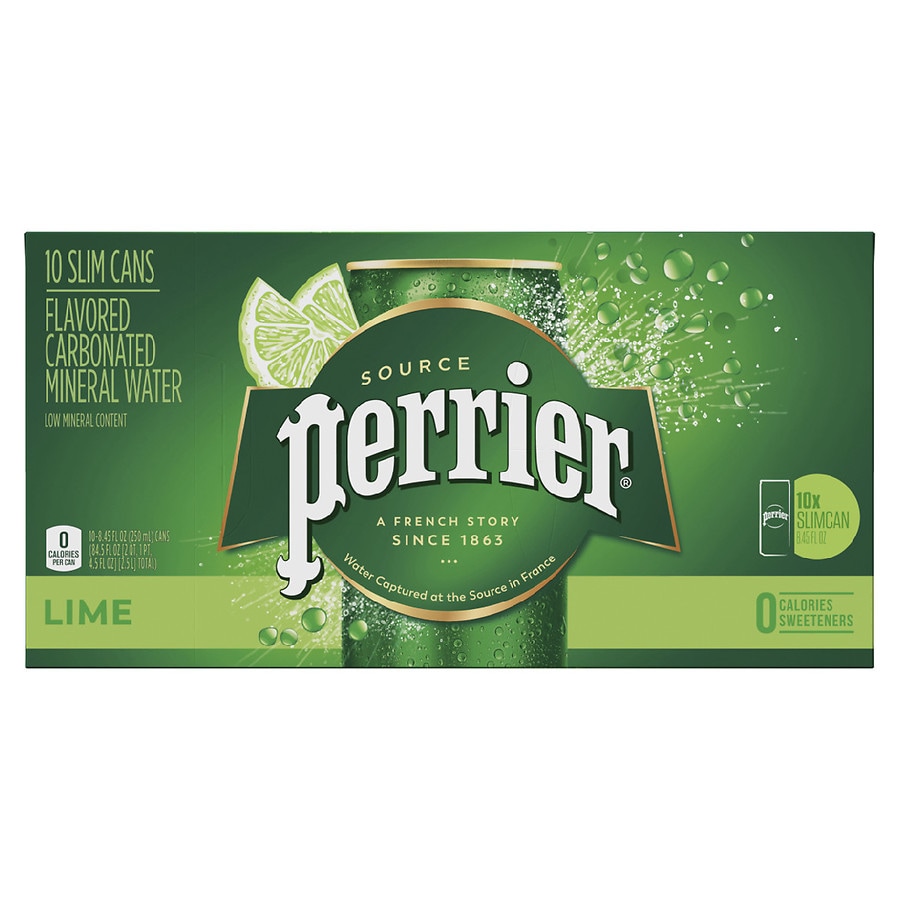 Perrier Sparkling Natural Mineral Water Cans Lime, 8.4 oz clear