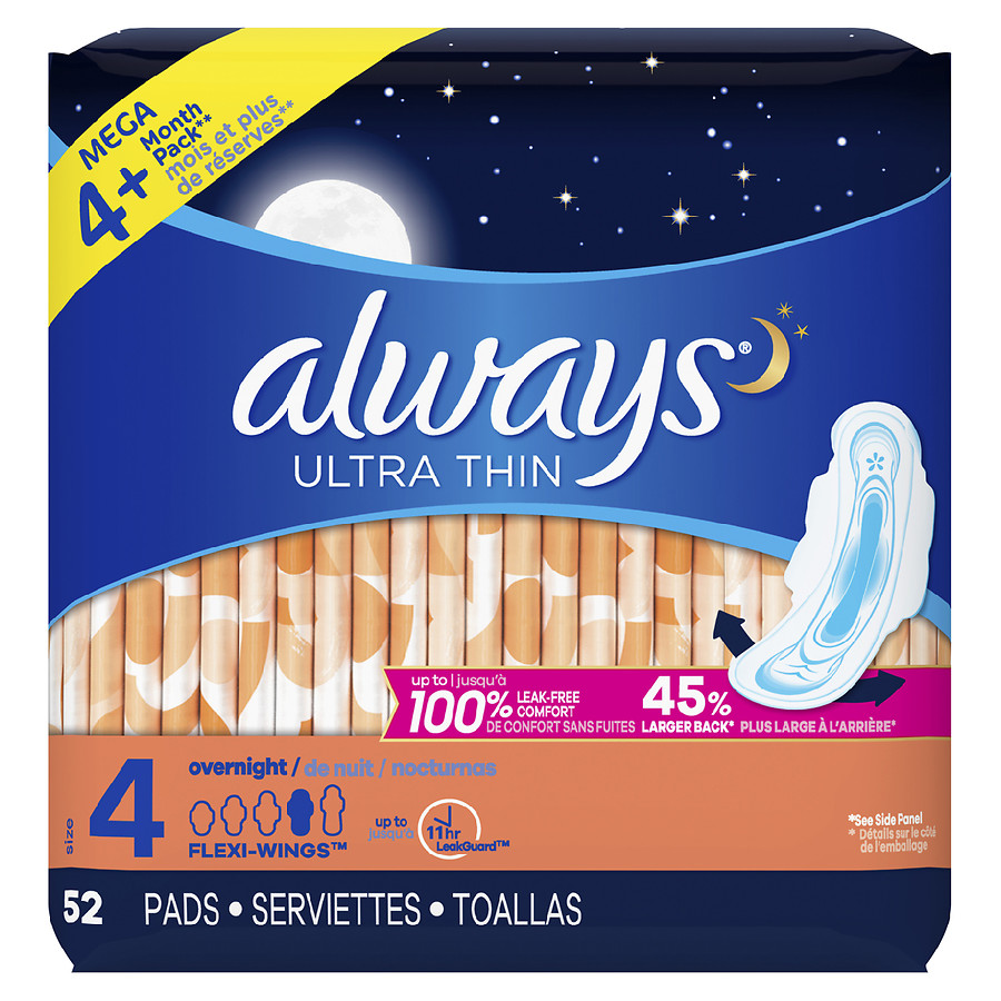  Always Ultra Thin Overnight Pads With Wings Unscented Unscented, Size 4 