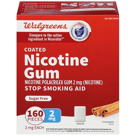 Walgreens Coated Nicotine Gum 2 mg Cinnamon - 160.0 ea