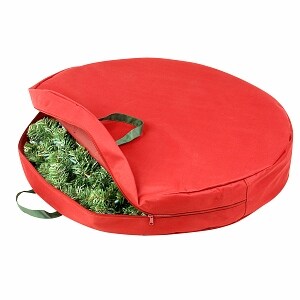 Honey Can Do 30in Zipper Canvas Wreath Storage Red And Pine Green