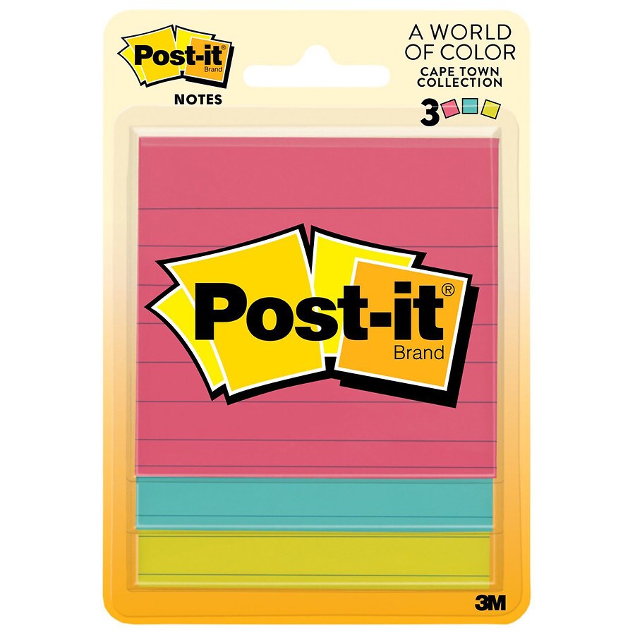 Post-it Cape Town Collection Lined 3" x 3" Notes Yellow