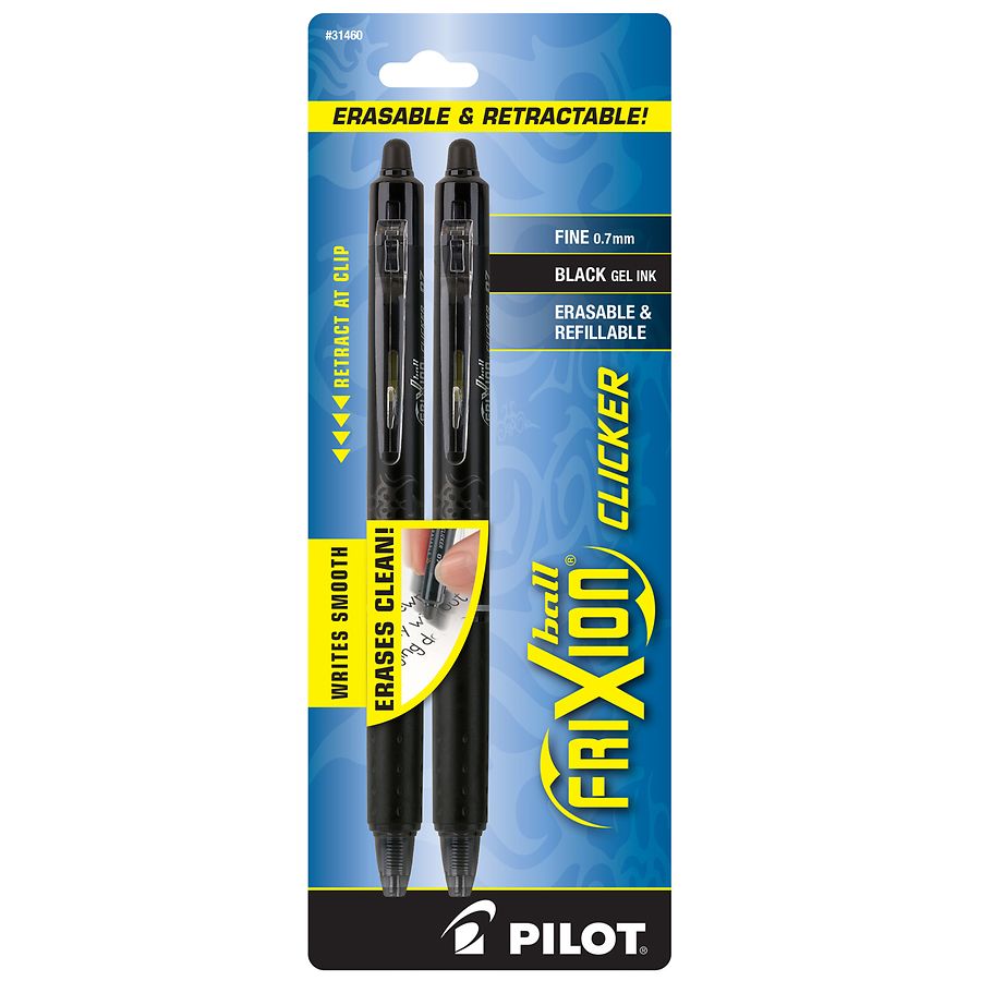 Pilot FriXion Clicker 10 BOLD Point With Black Erasable Gel Ink Pens /& Refills