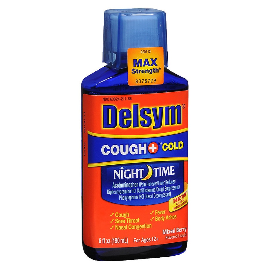  Delsym Adult Liquid Cough + Cold Nighttime Mixed Berry 