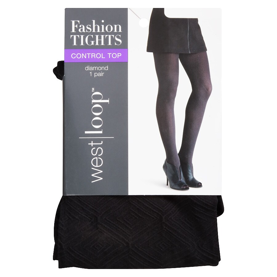 Small Diamond Patterned Opaque Control Top Tights