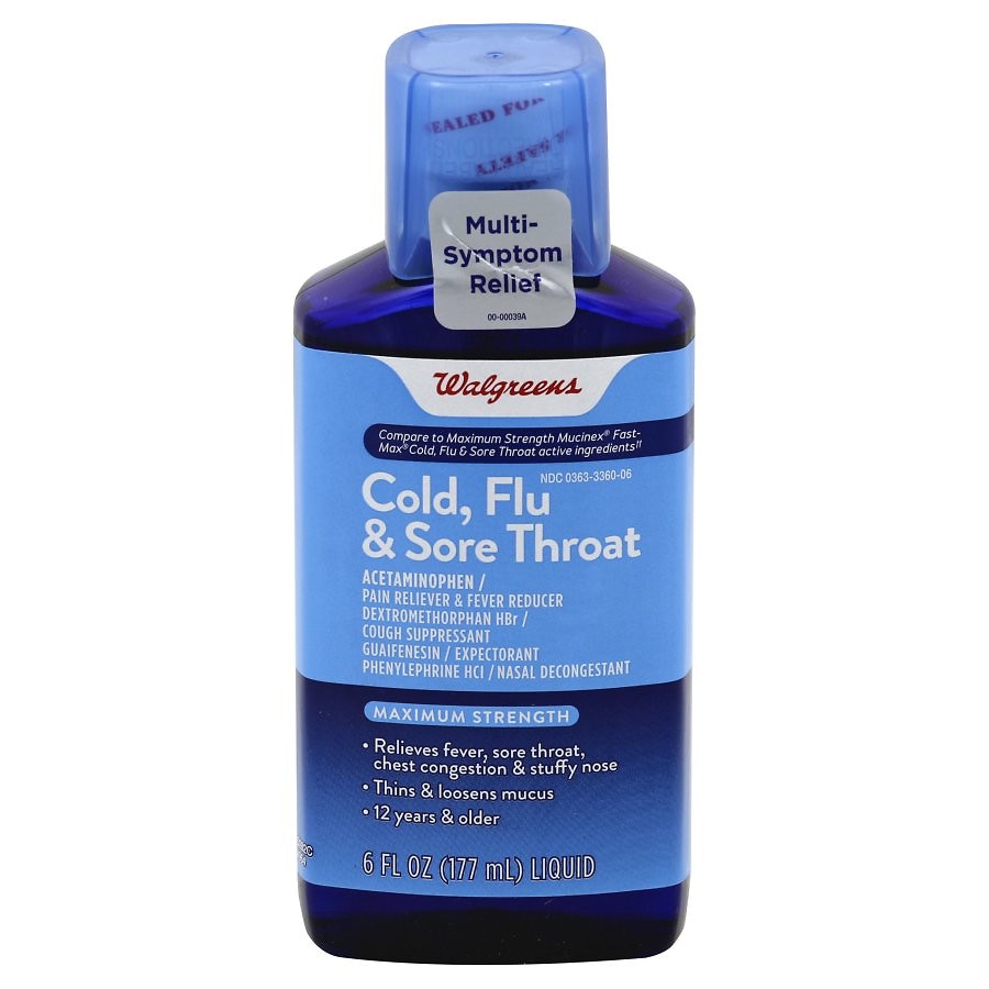 Walgreens Mucus Relief Cold, Flu & Sore Throat Liquid Walgreens