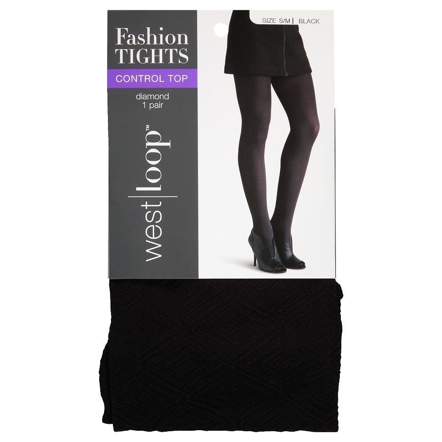  West Loop Diamond Control Top Tights Black Small/Medium 