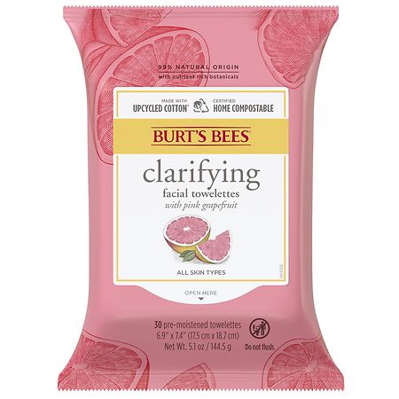 Burt's Bees Facial Cleansing Towelettes Pink Grapefruit - 30 ea