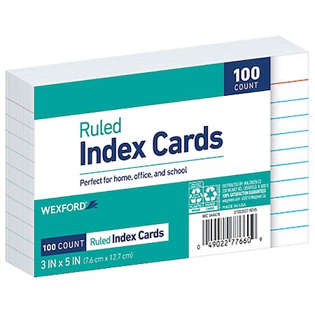 Wexford Ruled Index Cards 3 x 5 Inch - 100 ea - School Supplies