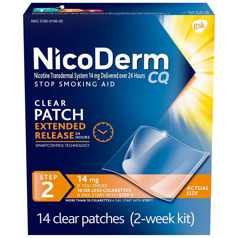 Nicoderm Cq Nicotine Patch Clear Step 2 To Quit Smoking 14mg 14mg Clear Walgreens