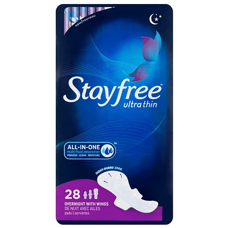 Stayfree Overnight Pads with Wings Overnight - 28 ea