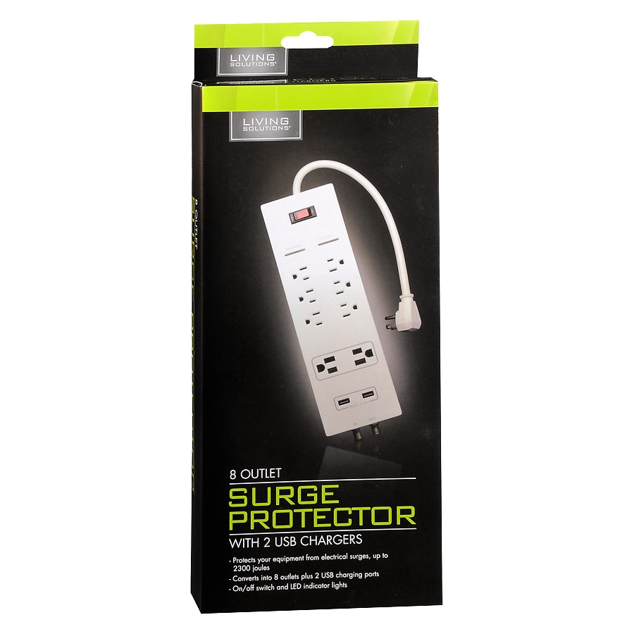  Living Solutions Surge Protector 8 Outlet White 