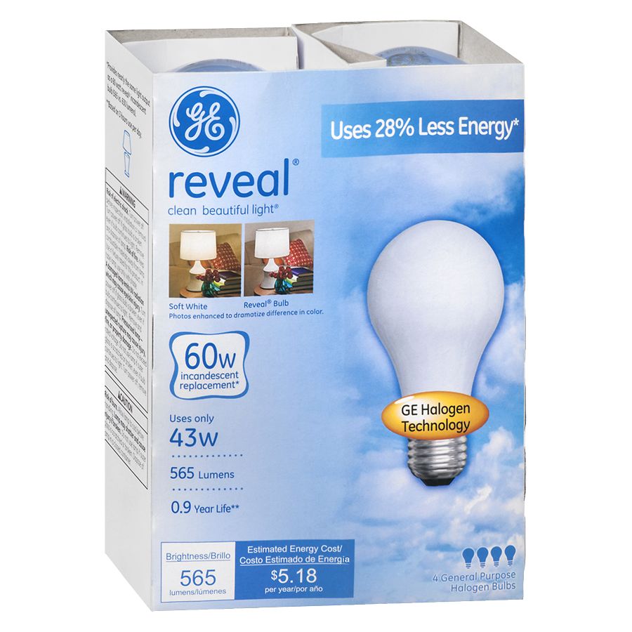 565-Lumen A19 Light Bulb with Medium Base 8-Pack GE Lighting 67770 Reveal 43-Watt 60-Watt Replacement