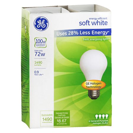 GE Soft White halogen 72 Watt