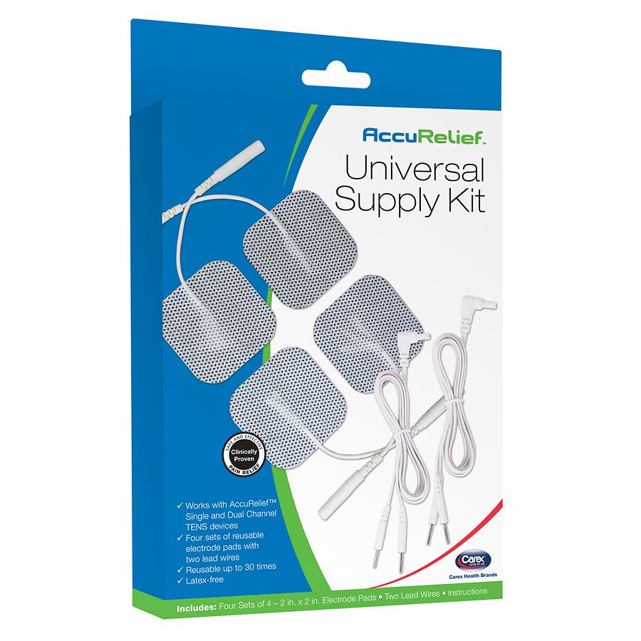 AccuRelief Universal Supply Kit 4x4 Pack of Electrodes and 2 Lead Wires ...