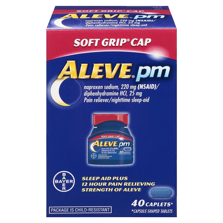 Aleve PM Pain Reliever/Nighttime Sleep-Aid Caplets, Soft Grip Cap