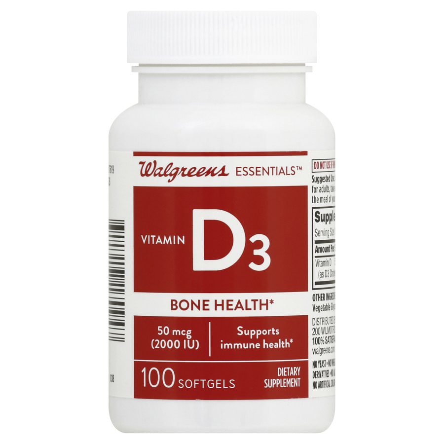  Walgreens Vitamin D3 Bone Health 2000 IU, Softgels 