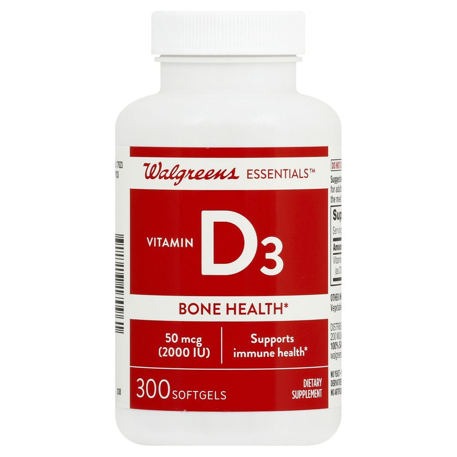  Walgreens Vitamin D3 Bone Health 2000 IU, Softgels 