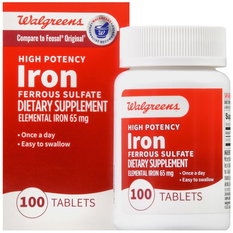 Walgreens High-Potency Iron 65mg, Ferrous Sulfate 325mg, Tablets ...