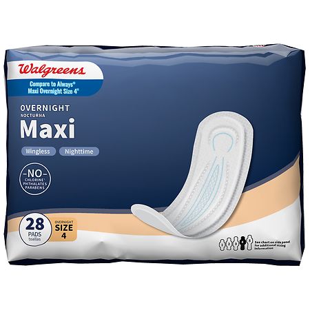 Walgreens Maxi Pads Overnight Wingless - 28.0 ea