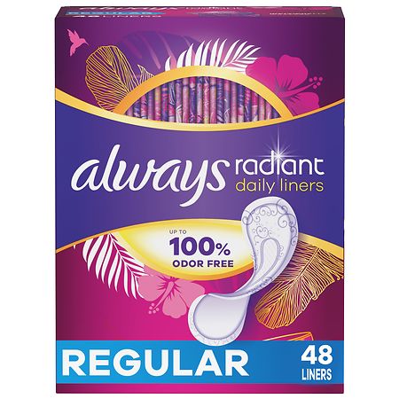 Always Radiant Daily Liners, Unscented, Wrapped Unscented, Regular - 48 ea