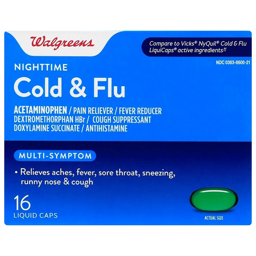  Walgreens Cold & Flu Nighttime Liquid Caps 