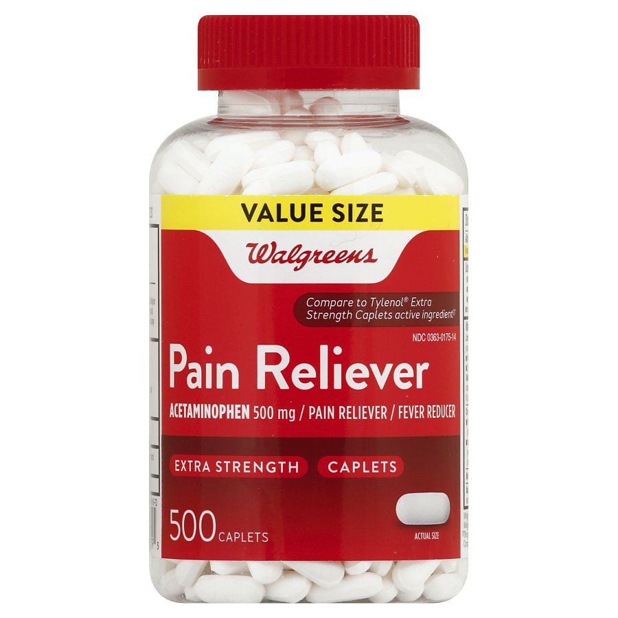 Walgreens Pain Reliever Extra Strength Caplets.