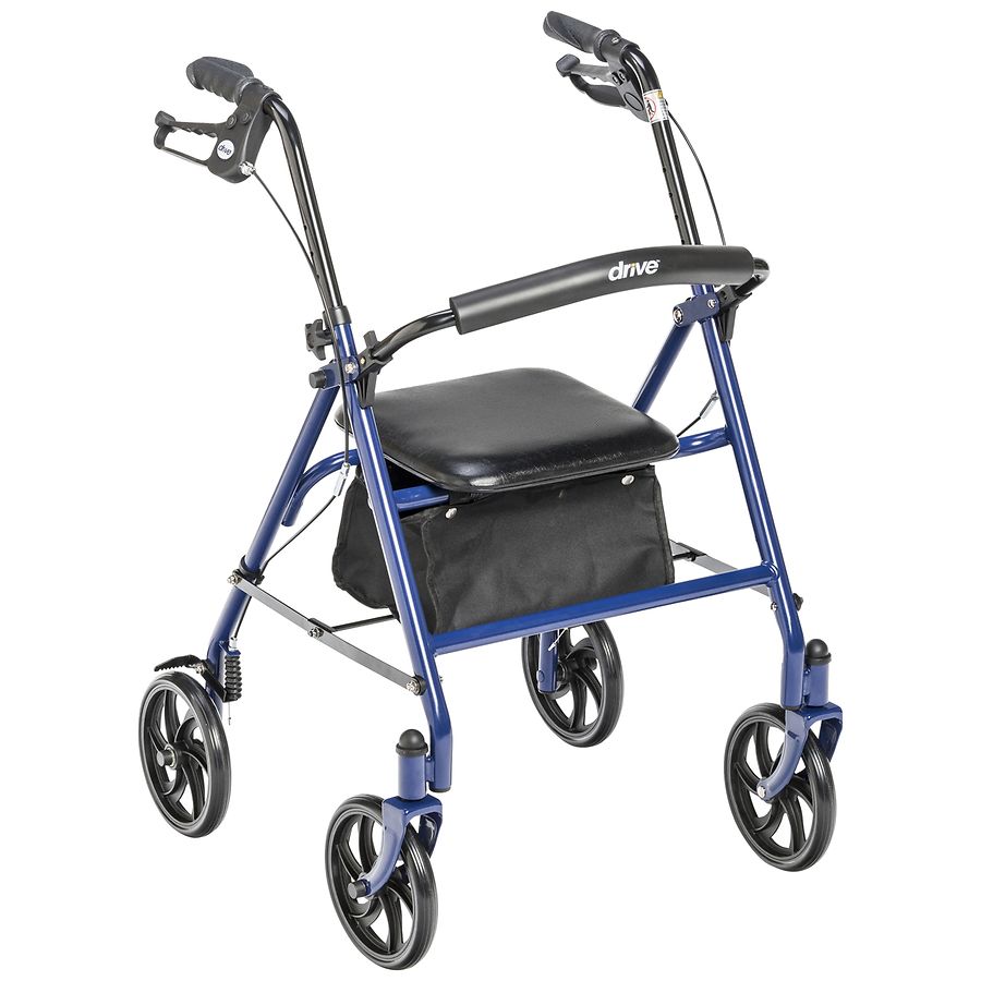Drive Medical Four Wheel Rollator Rolling Walker With Fold Up Removable Back Support Blue Walgreens